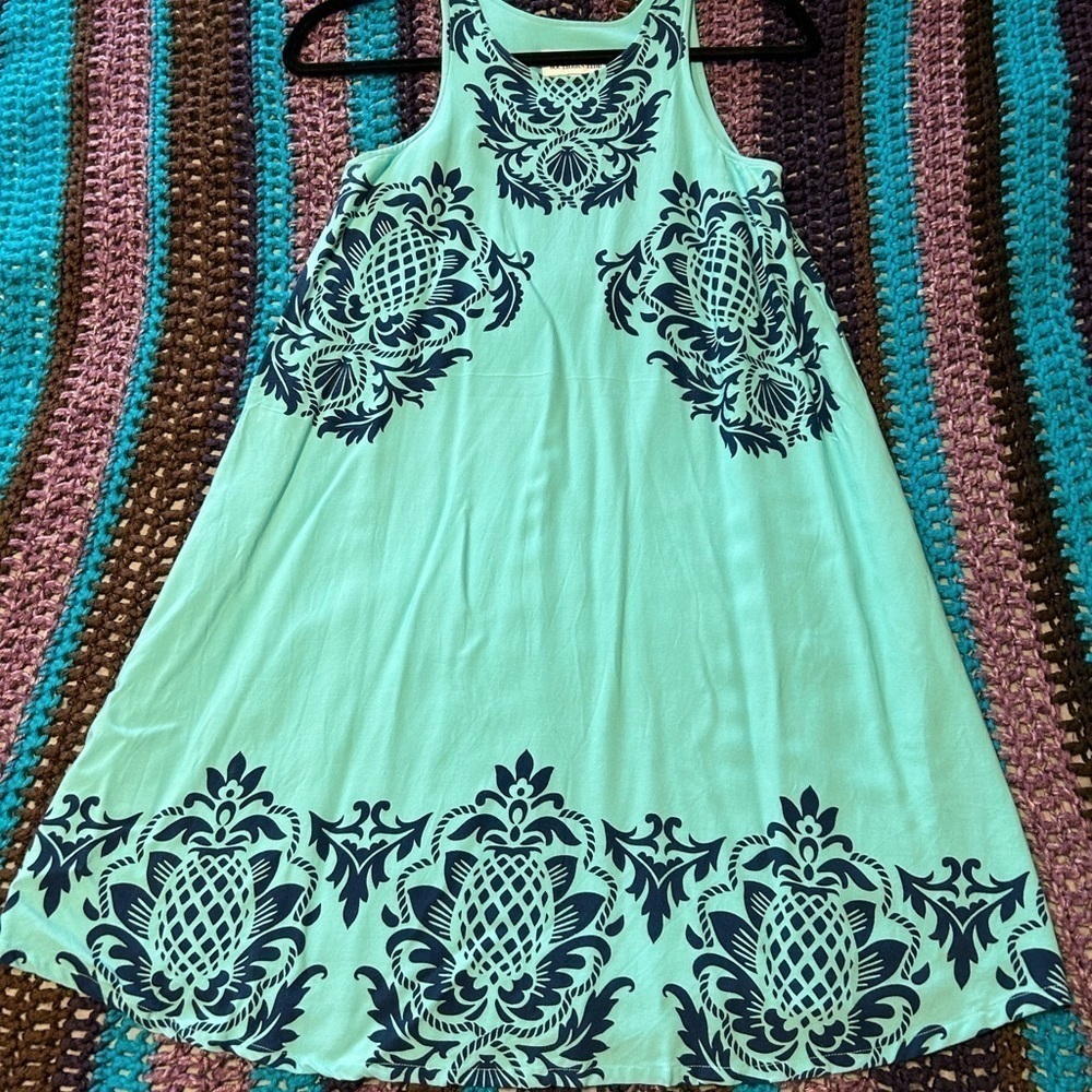 Southern Tide Light Blue Dress with Pineapple and Shell Print, Size XXS